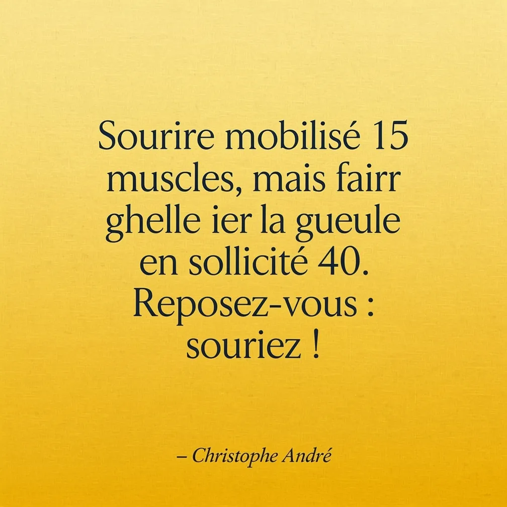 Citation de Christophe Andre : Sourire mobilise 15 muscles reposez-vous souriez - verbiage.fr