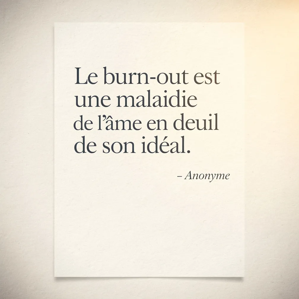 Citation sur le burn-out : Le burn-out est une maladie de l'ame en deuil de son ideal - verbiage.fr
