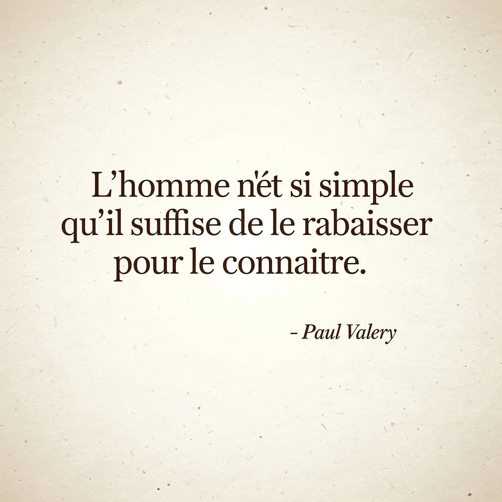 Citation de Paul Valery : L'homme n'est pas si simple qu'il suffise de le rabaisser pour le connaitre - verbiage.fr